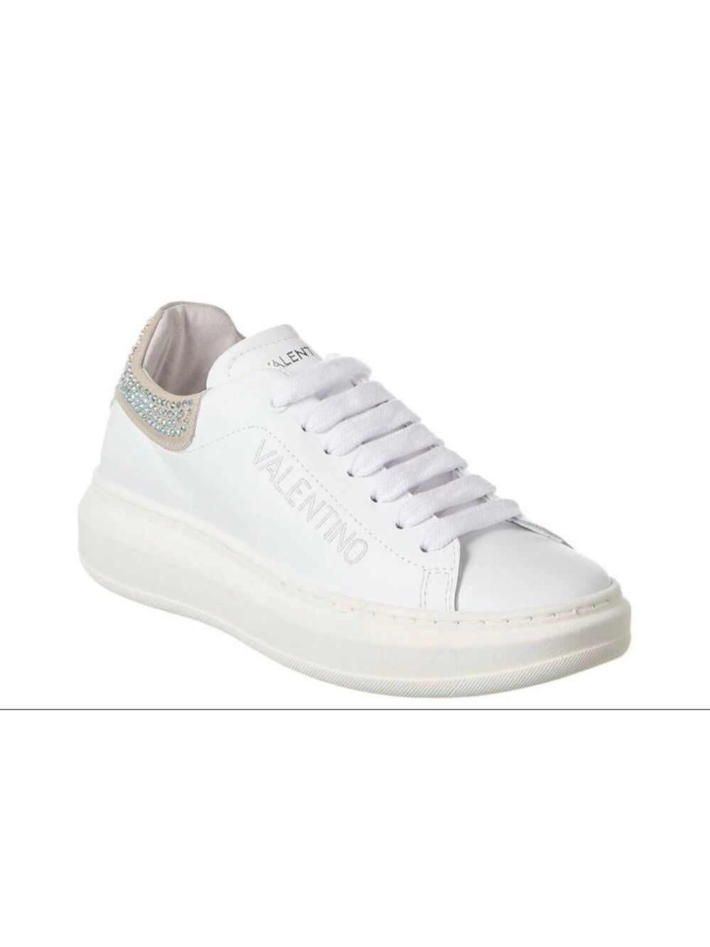 Women's Valentino Freesia Sparkling Leather Sneakers White Beige 9.5